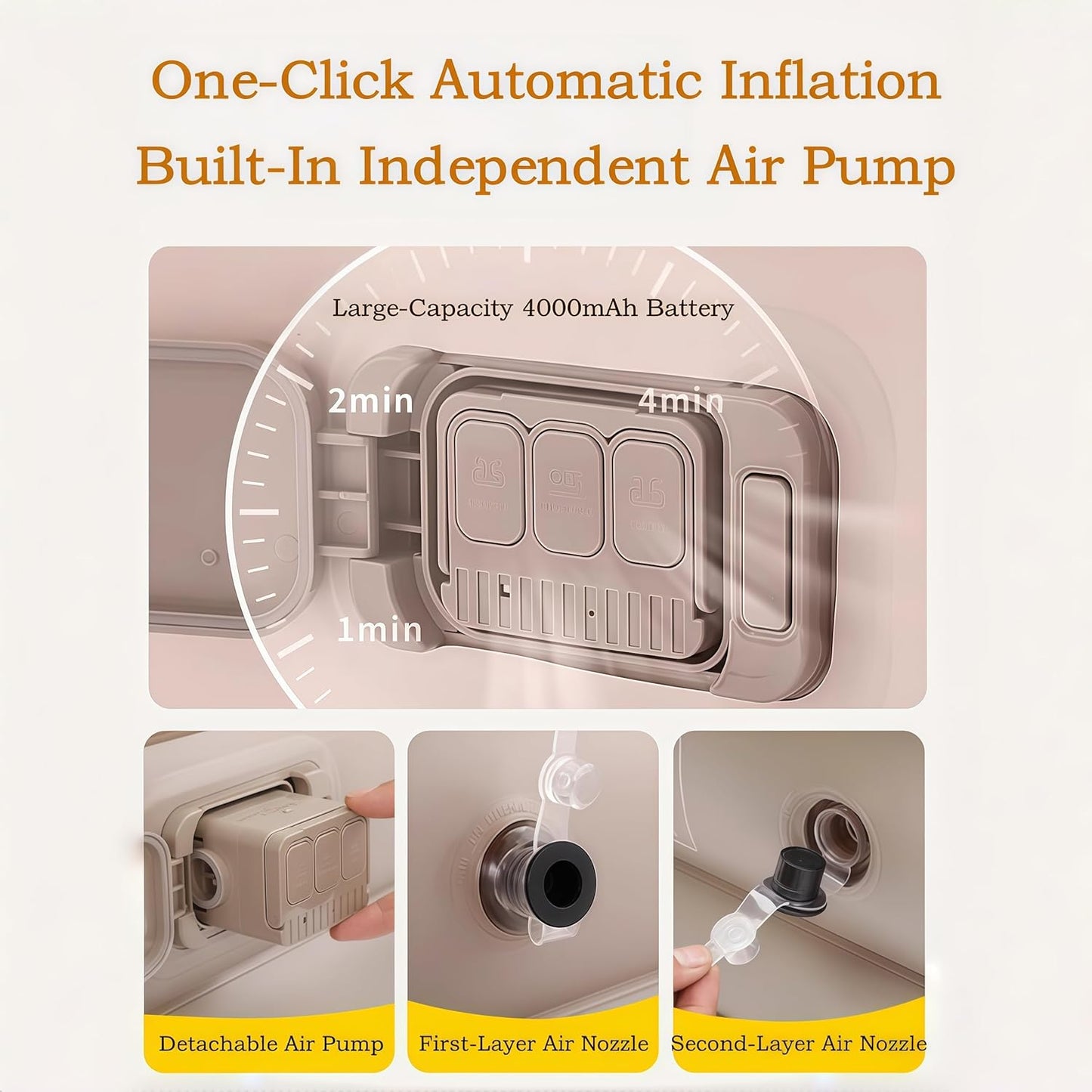 Twin Air Mattress with Built-in Cordless Pump - Removable Lithium Battery, Quick Self-Inflate, Portable for Camping, Guests, Home