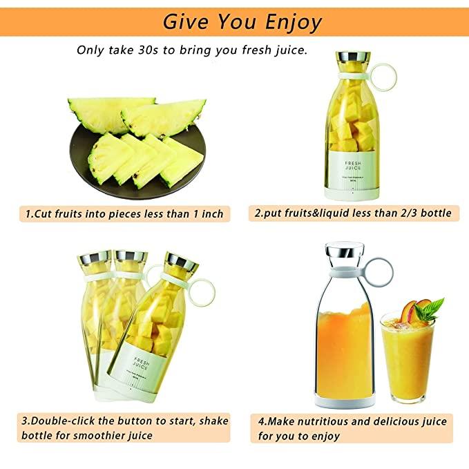 Portable Wireless Mini Blender Juicer – 400ml, 4-Blade Smoothie & Shake Maker