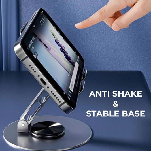 Aluminum Laptop Stand with 360° Mobile Holder – Foldable, Height Adjustable, Portable for Laptops, Tablets & MacBooks (Pack of 1)