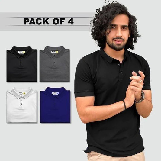 Poly Matte Solid Men’s Polo T-Shirts – Half Sleeves, Regular Fit, Assorted Colors (Pack of 4)
