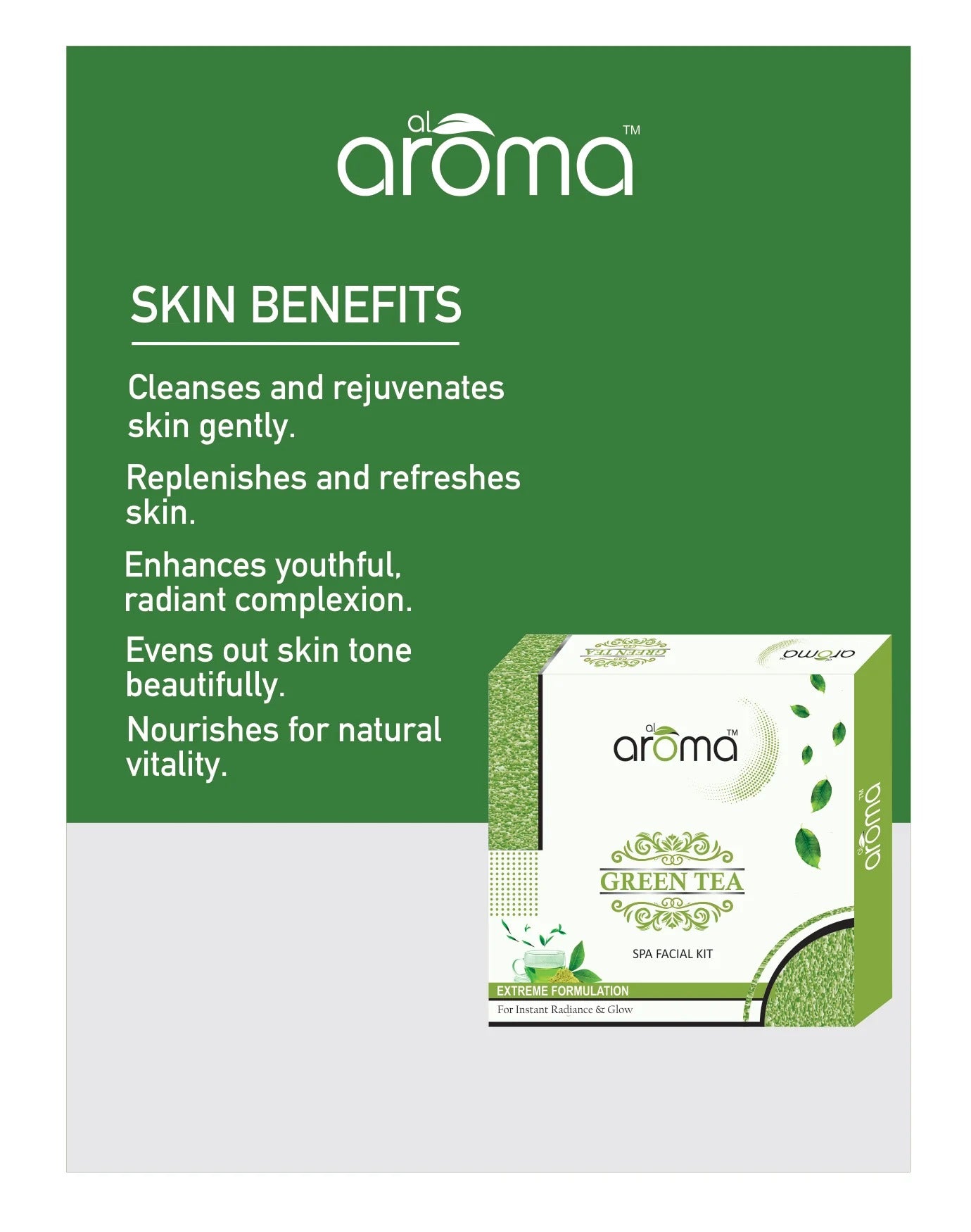 Alaroma Green Tea Spa Facial Kit — Antioxidant-Rich Detox & Skin-Calming Treatment (125 gm & 290 gm)