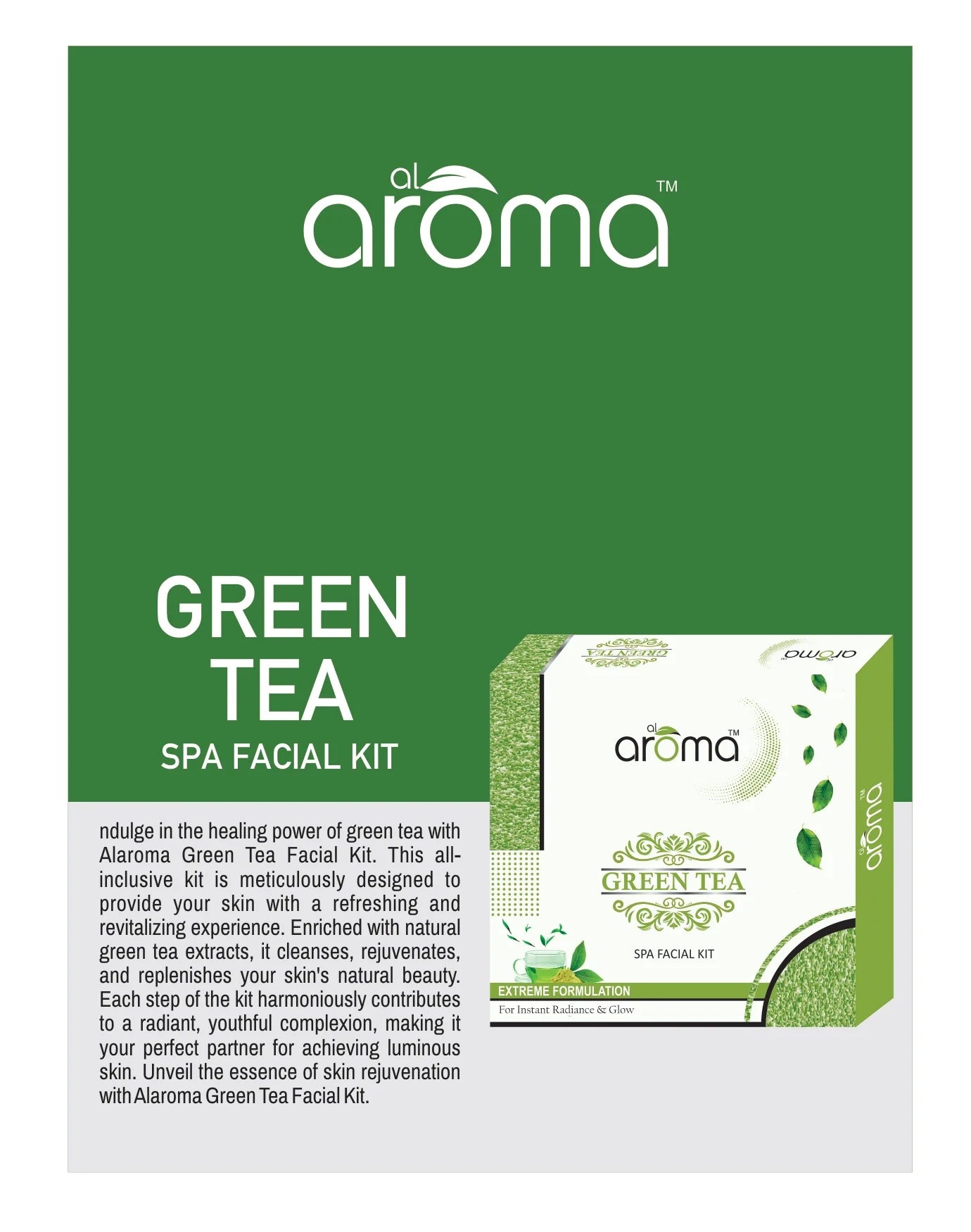 Alaroma Green Tea Spa Facial Kit — Antioxidant-Rich Detox & Skin-Calming Treatment (125 gm & 290 gm)