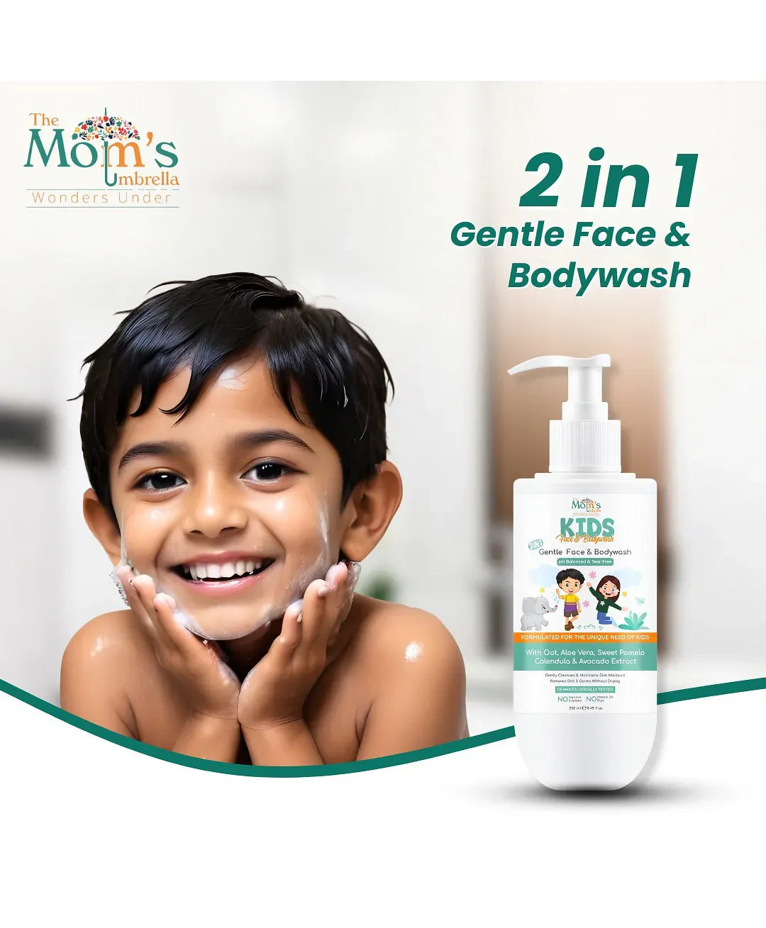 The Mom's Umbrella 2 in 1 Gentle Face and Body Wash with Oats, Aloe Vera, Sweet Pomelo Calendula & Avocado Extract - 250 ml