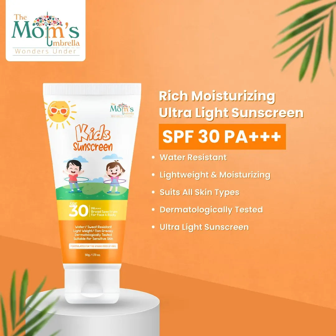 The Mom’s Umbrella Sunscreen kids Moisturizing Ultra Light Sunscreen-50g SPF 30 & PA+++ | Water Resistant | Lightweight & Moisturizing | Suits all Skin Type | Safe For kids Hydrating Sun Protection kids(Age: 4+ years)