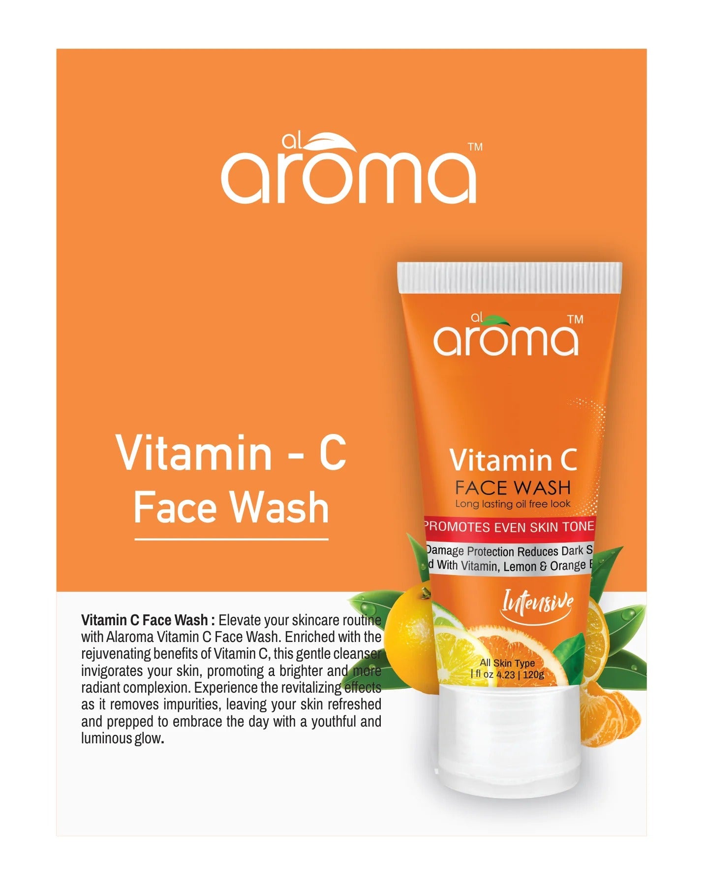 Alaroma Vitamin C Face Wash 120g — Brightening & Antioxidant Cleanser for Radiant Skin