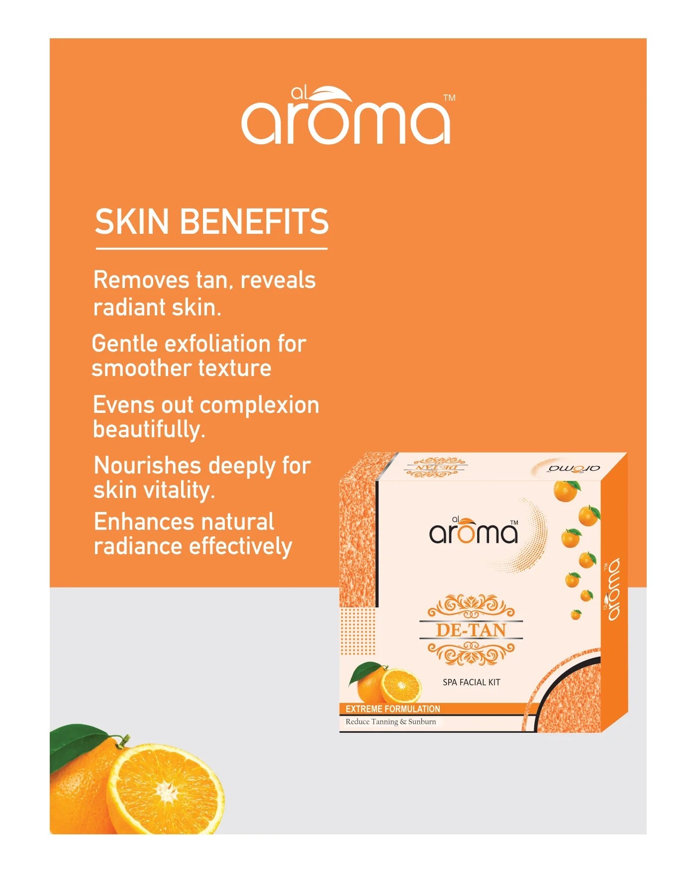 Alaroma De Tan Spa Facial Kit — Tan Removal & Skin Brightening Treatment for All Skin Types (125 gm & 290 gm)
