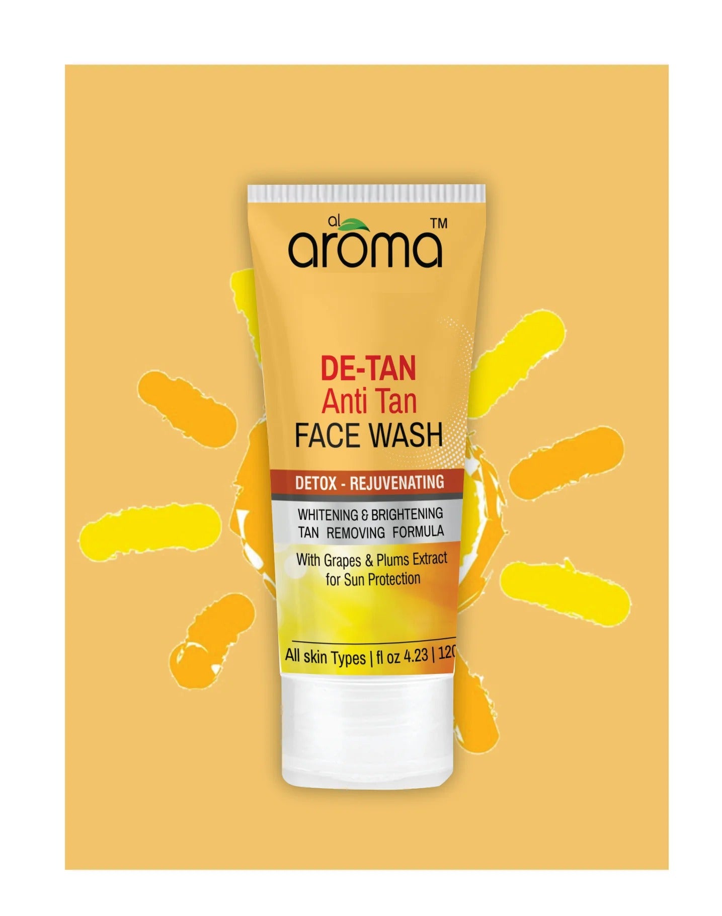 Alaroma De Tan Face Wash 120g — Tan Removal Cleanser for Brighter, Even-Toned Skin