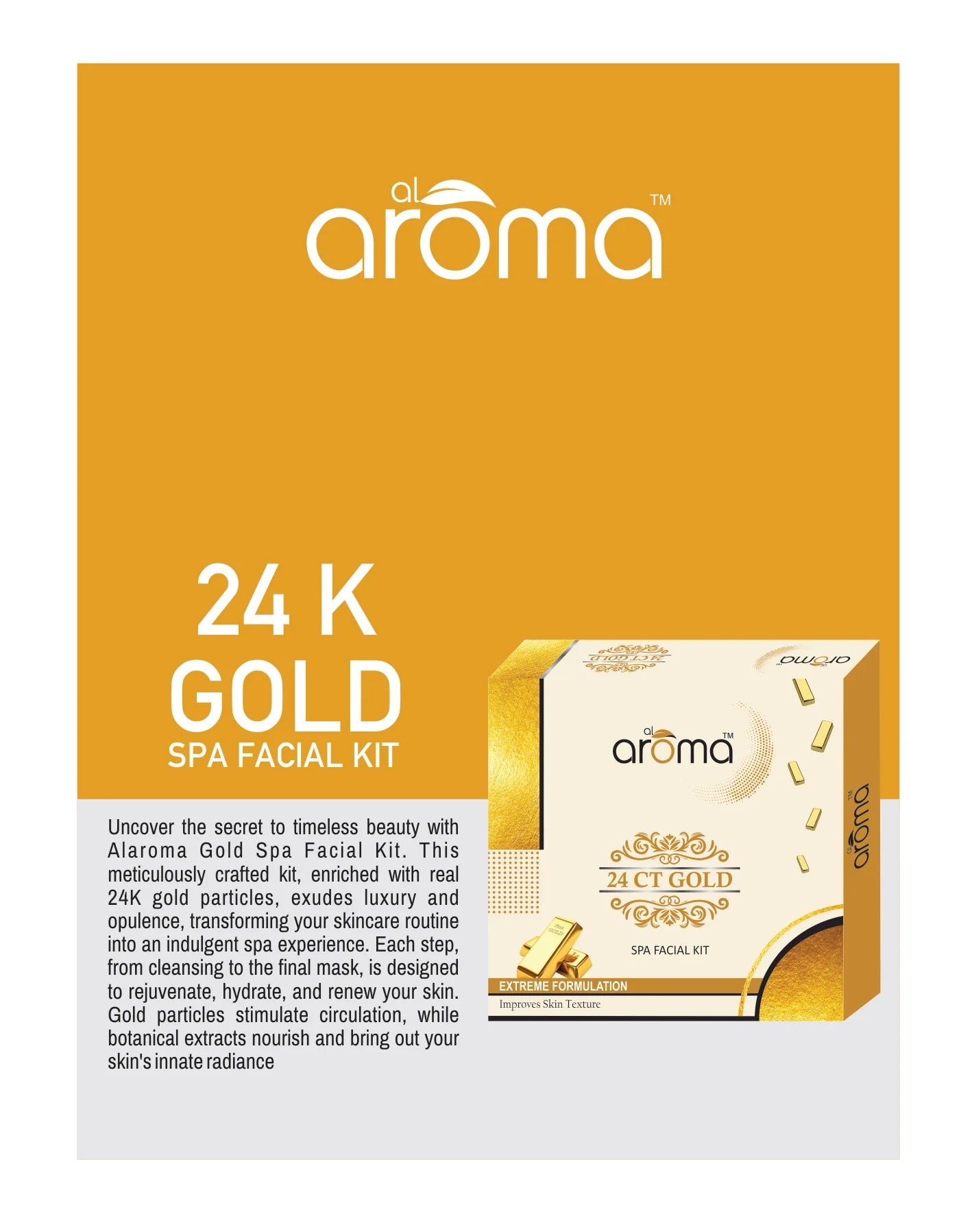 Alaroma 24K Gold Spa Facial Kit — Radiance Boost & Skin Firming Treatment for Glowing Skin (125 gm & 290 gm)