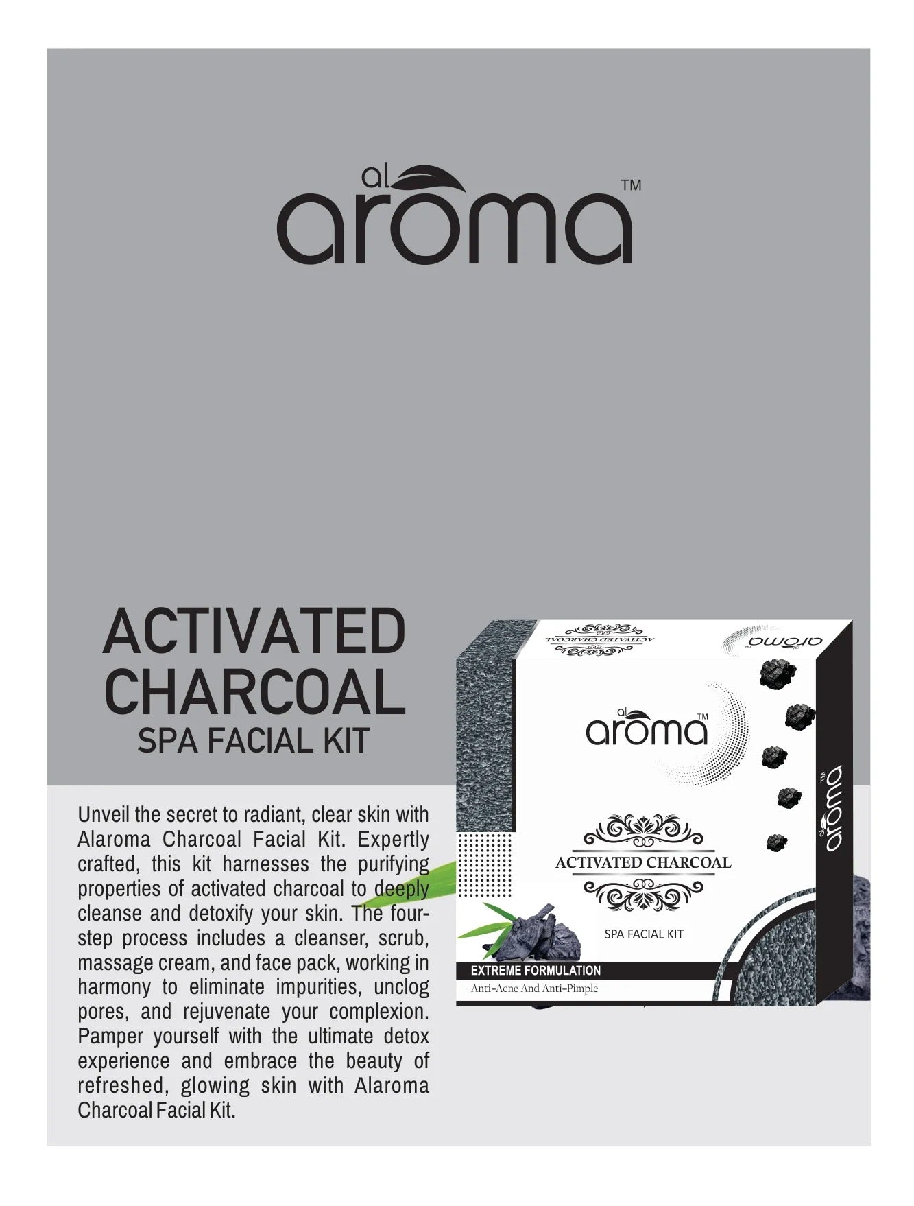 Alaroma Activated Charcoal Spa Facial Kit — Deep Detox & Purifying Treatment for All Skin Types (125 gm & 290 gm)