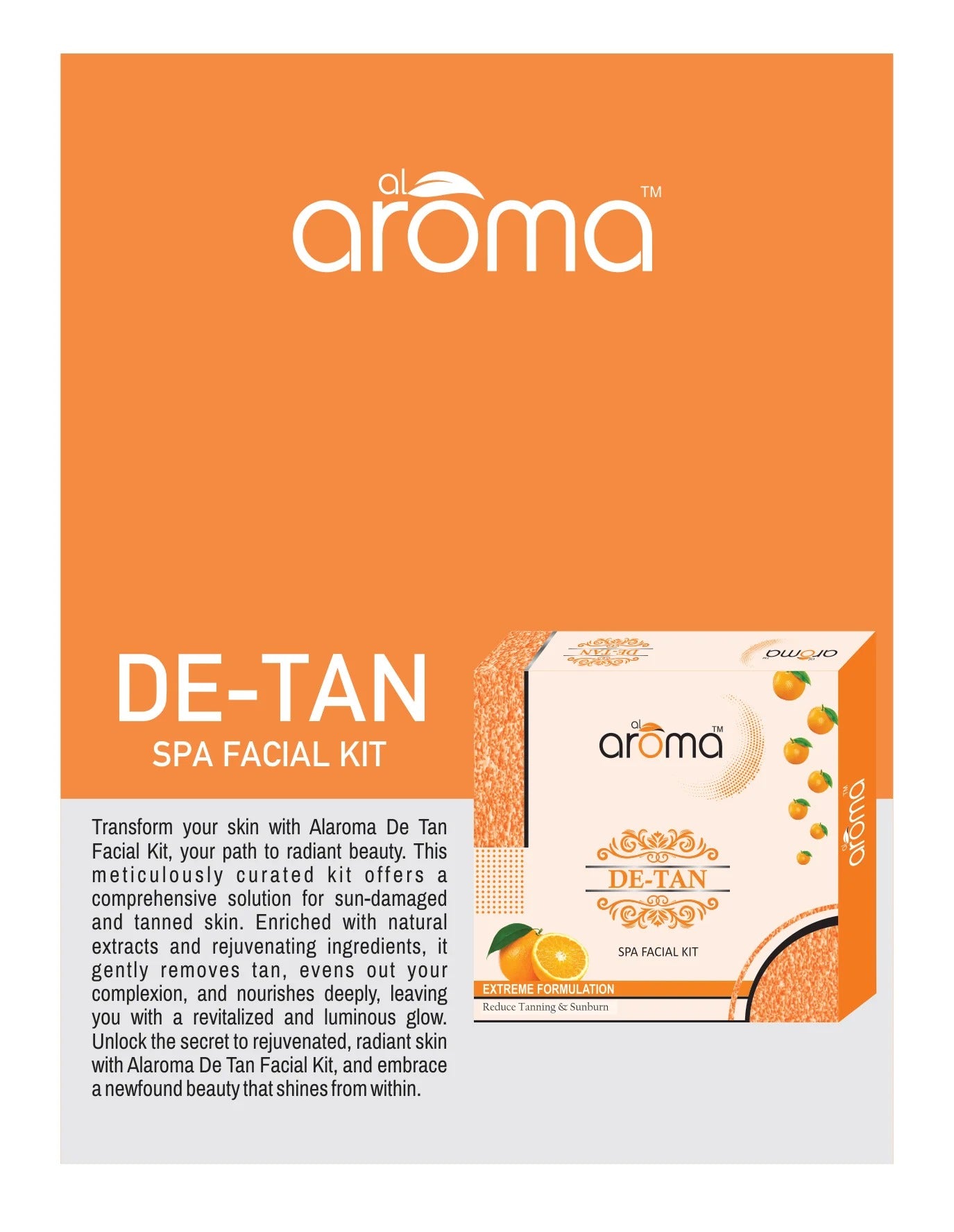 Alaroma De Tan Spa Facial Kit — Tan Removal & Skin Brightening Treatment for All Skin Types (125 gm & 290 gm)
