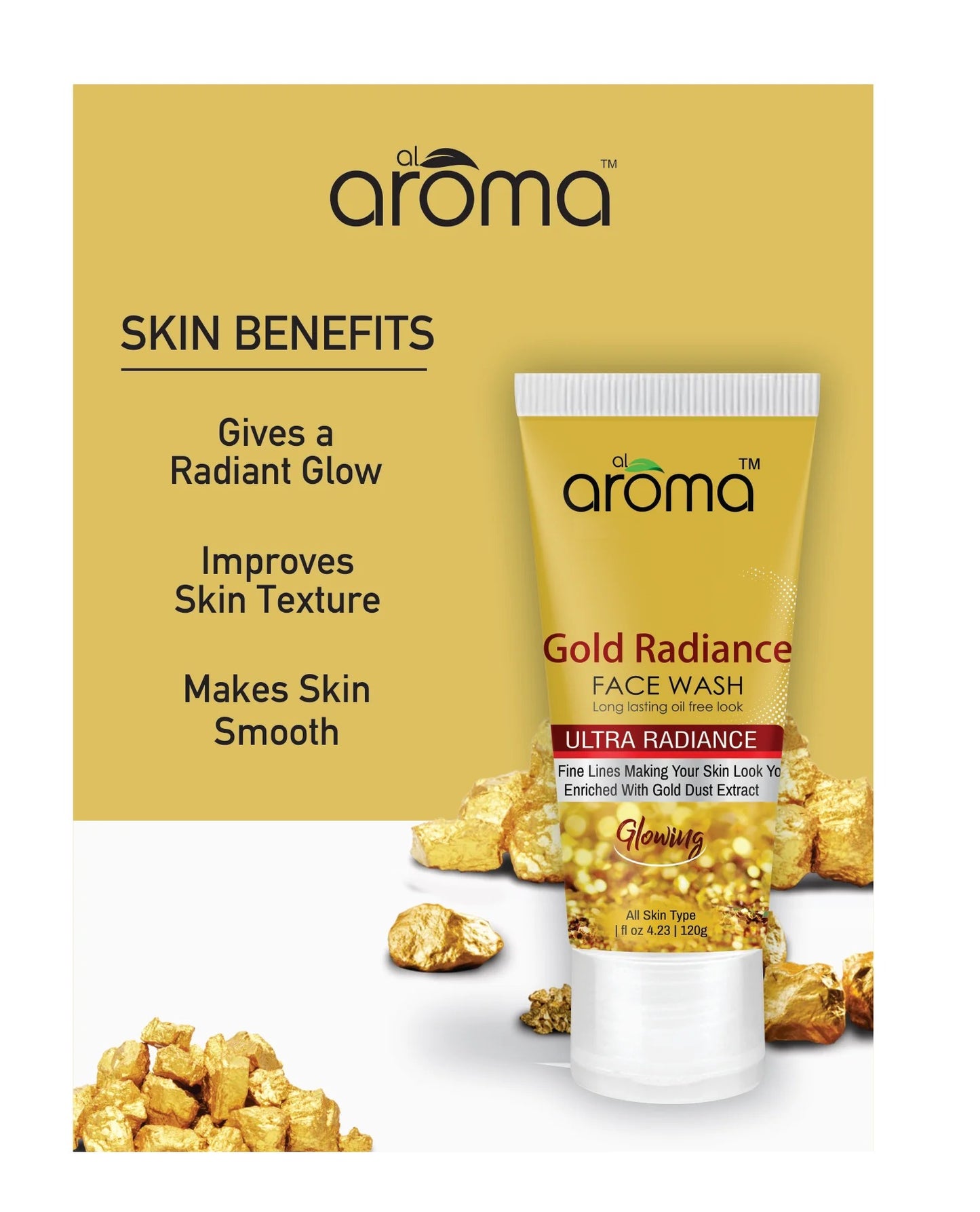 Alaroma Gold Radiance Face Wash (120g) — For Bright, Youthful & Glowing Skin