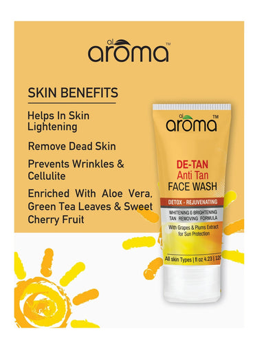 Alaroma De Tan Face Wash 120g — Tan Removal Cleanser for Brighter, Even-Toned Skin