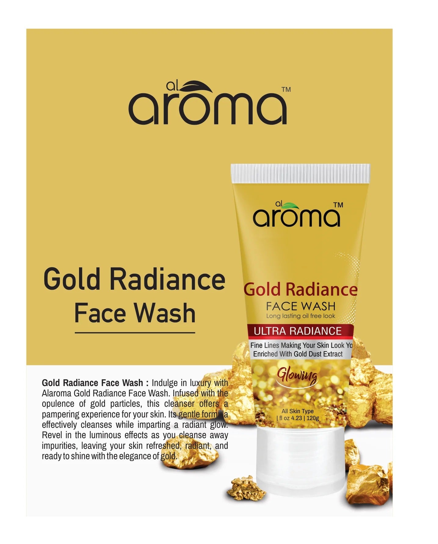 Alaroma Gold Radiance Face Wash (120g) — For Bright, Youthful & Glowing Skin
