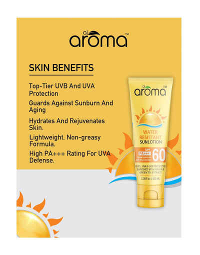 AlAroma Leafs Sunscreen SPF 60 PA+++ with Papaya & Green Tea Extract – Advanced Brightening & Protection (100 ml)