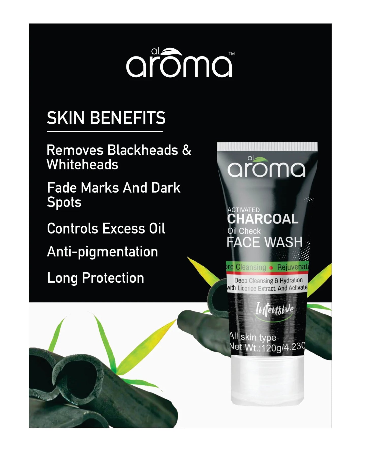 Alaroma 120g Activated Charcoal Face Wash — Deep Clean & Detox for Clear Skin