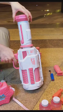 64-Hole Electric Gatling Bubble Gun for Kids - Bubble Maker Launcher Machine with Soap, Indoor/Outdoor, Assorted Colors