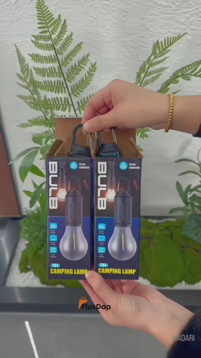 Solar Rechargeable Camping Light Bulb - USB-C, 3 Modes Warm White, Hanging Tent Lamp for Hiking & Emergencies